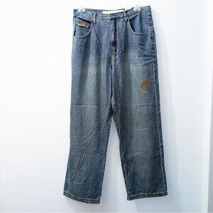 Vintage Timberland Logo Baggy Wide Leg Blue Jeans Mens 43 length x 30 inseam